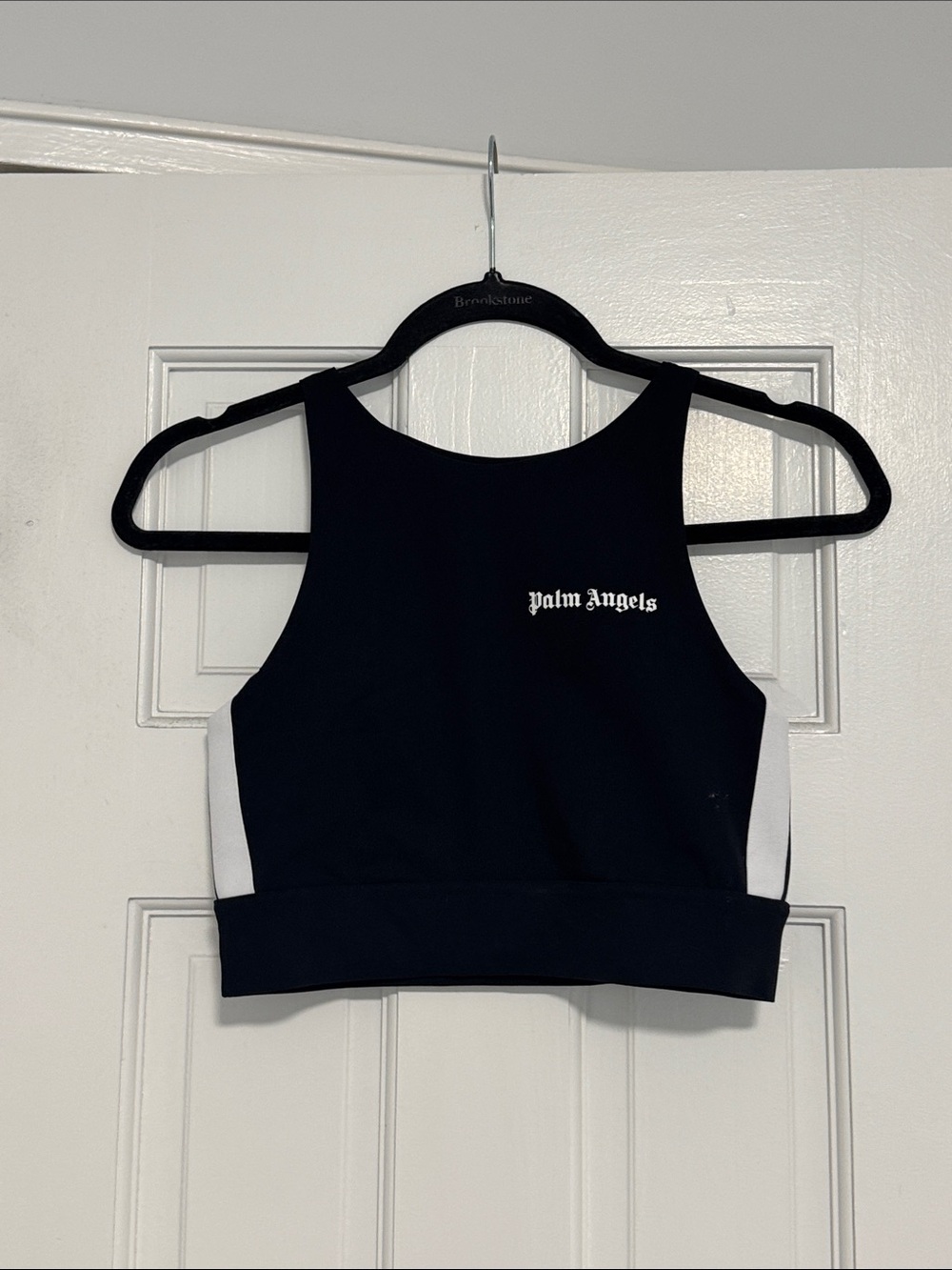 Palm Angels Black Crop Tank with White Side Panels